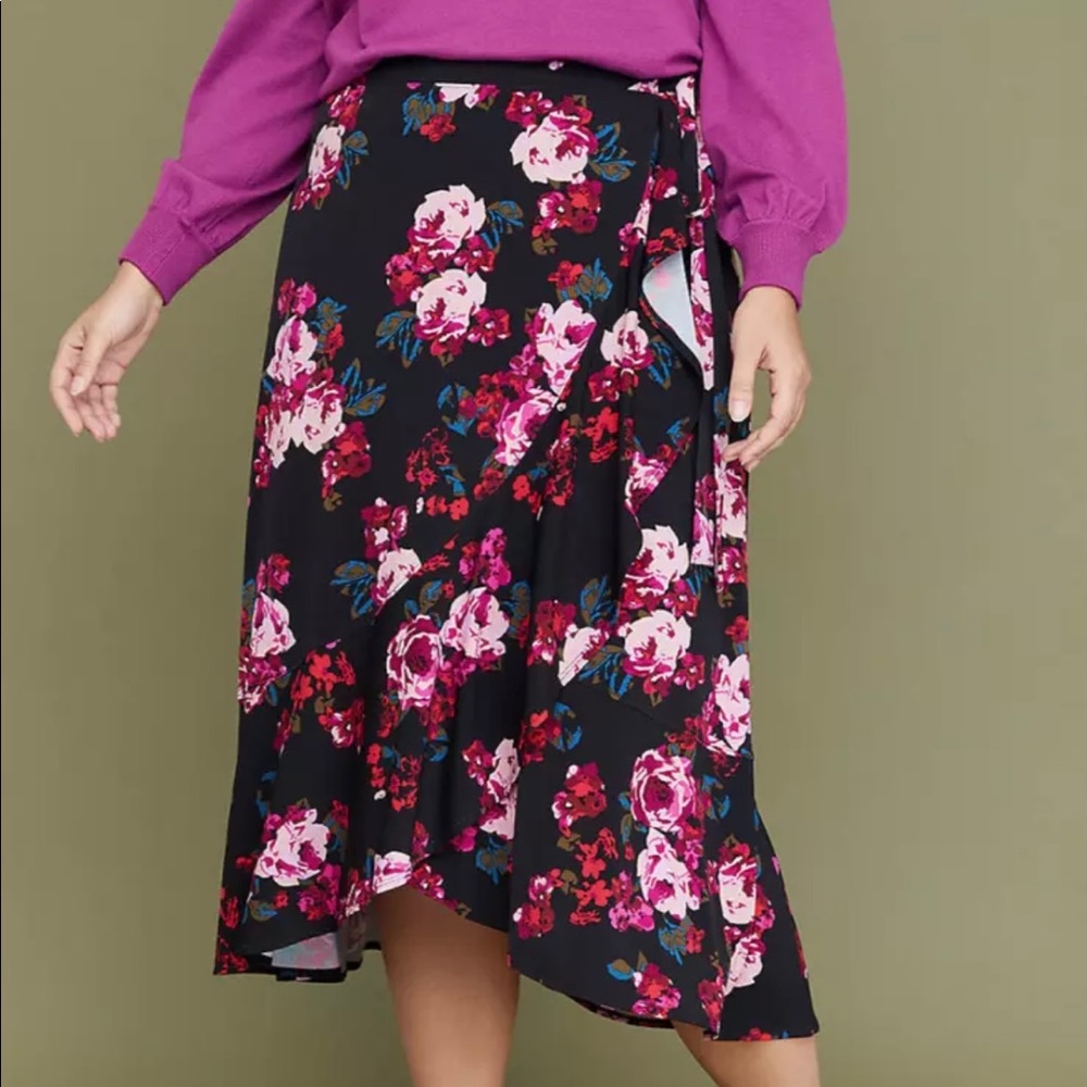LANE BRYANT FLORAL PRINT FAUX WRAP SKIRT